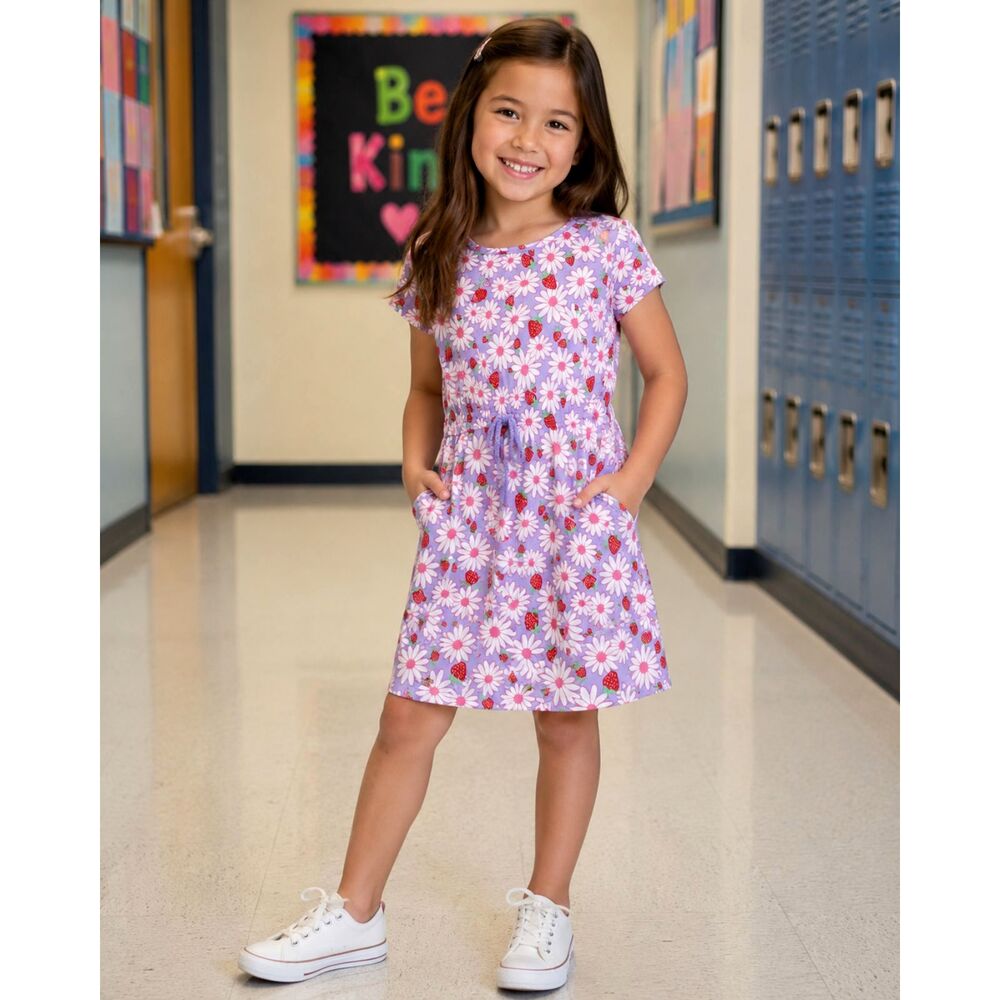 Extremely ME Girls 6X Strawberry Daisy Floral Dress Lavender Pockets #8